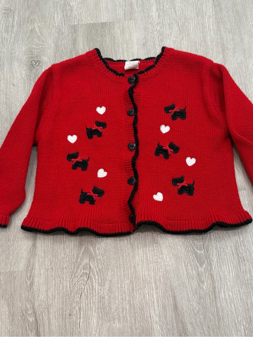 Fisher-Price Red Knit Cardigan with Black Scottie Dogs and Heart Girls 24m